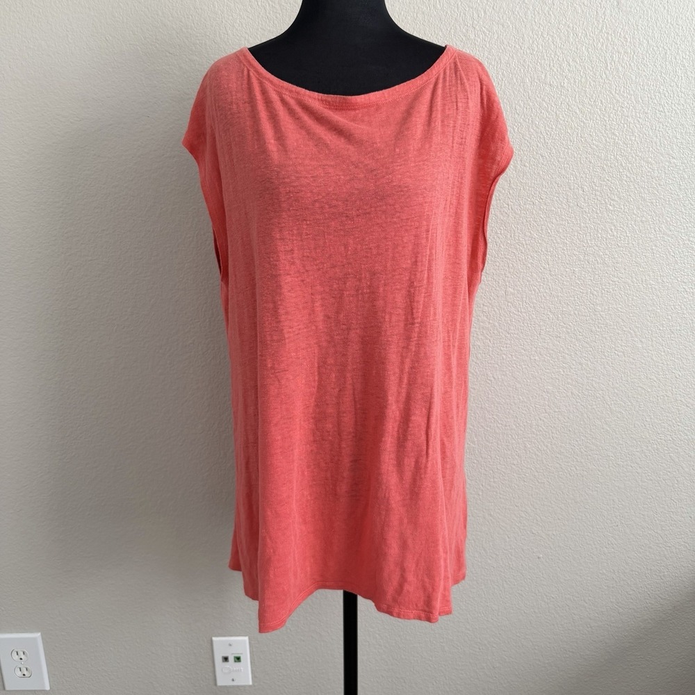 Eileen Fisher Medium Coral Top Sleeveless 100% Organic Linen T-Shirt